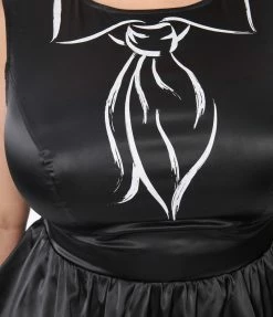 Unique Vintage Plus Size Black & Trompe Loeil Bow Tie Honeybun Top Sale