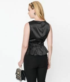 Unique Vintage Black & Trompe Loeil Bow Tie Honeybun Top