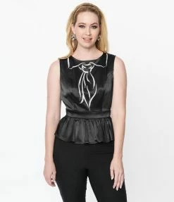 Unique Vintage Black & Trompe Loeil Bow Tie Honeybun Top