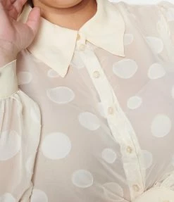 Smak Parlour Plus Size Ivory Polka Dot Burnout Woven Blouse