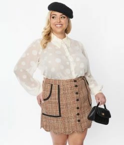 Smak Parlour Plus Size Ivory Polka Dot Burnout Woven Blouse
