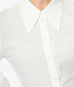 Clothing Smak Parlour Ivory Polka Dot Burnout Woven Blouse