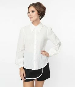 Clothing Smak Parlour Ivory Polka Dot Burnout Woven Blouse