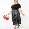 Unique Vintage Plus Size Black Poodle Print Hilty Midi Skirt New Arrivals!