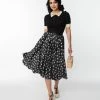 Unique Vintage Black Poodle Print Hilty Midi Skirt