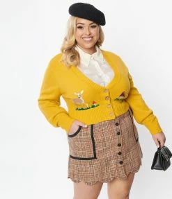 Trending Smak Parlour Plus Size Mustard Mushrooms & Deer Cardigan