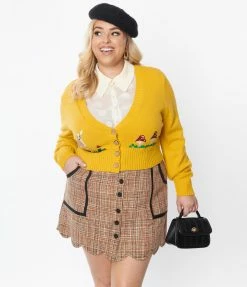 Trending Smak Parlour Plus Size Mustard Mushrooms & Deer Cardigan