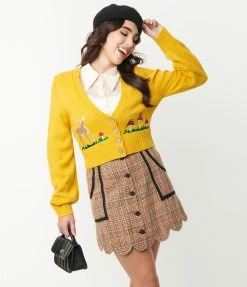 Smak Parlour Mustard Mushrooms & Deer Cardigan Trending