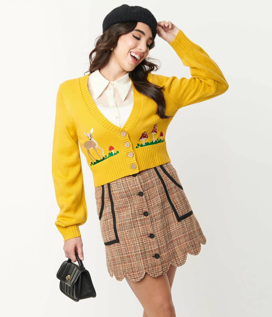 Smak Parlour Mustard Mushrooms & Deer Cardigan Trending