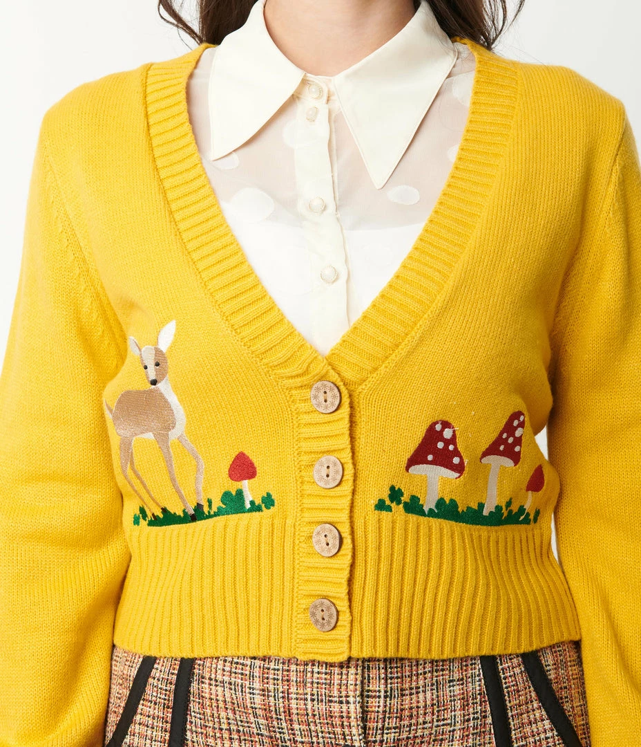 Smak Parlour Mustard Mushrooms & Deer Cardigan Trending