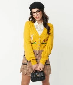 Smak Parlour Mustard Mushrooms & Deer Cardigan Trending