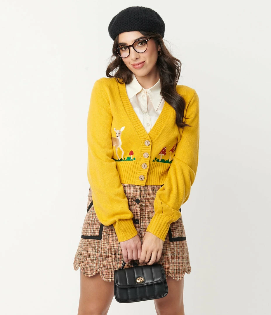 Smak Parlour Mustard Mushrooms & Deer Cardigan Trending