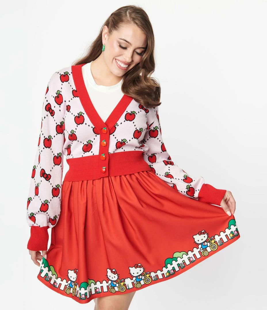 Clothing Hello Kitty X Smak Parlour Pink & Red Apple Cardigan