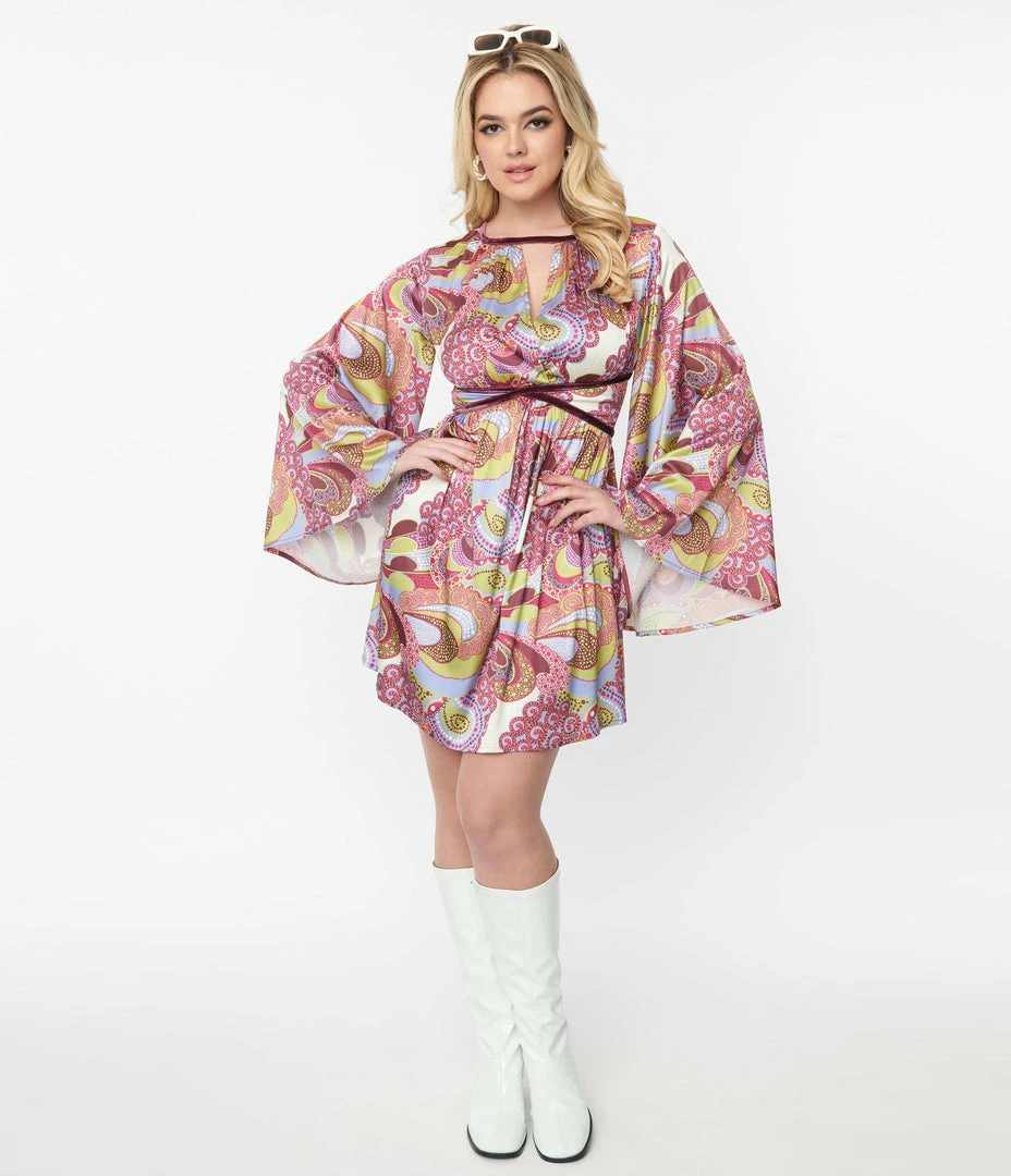 Smak Parlour Purple & Green Paisley Print Mini Dress