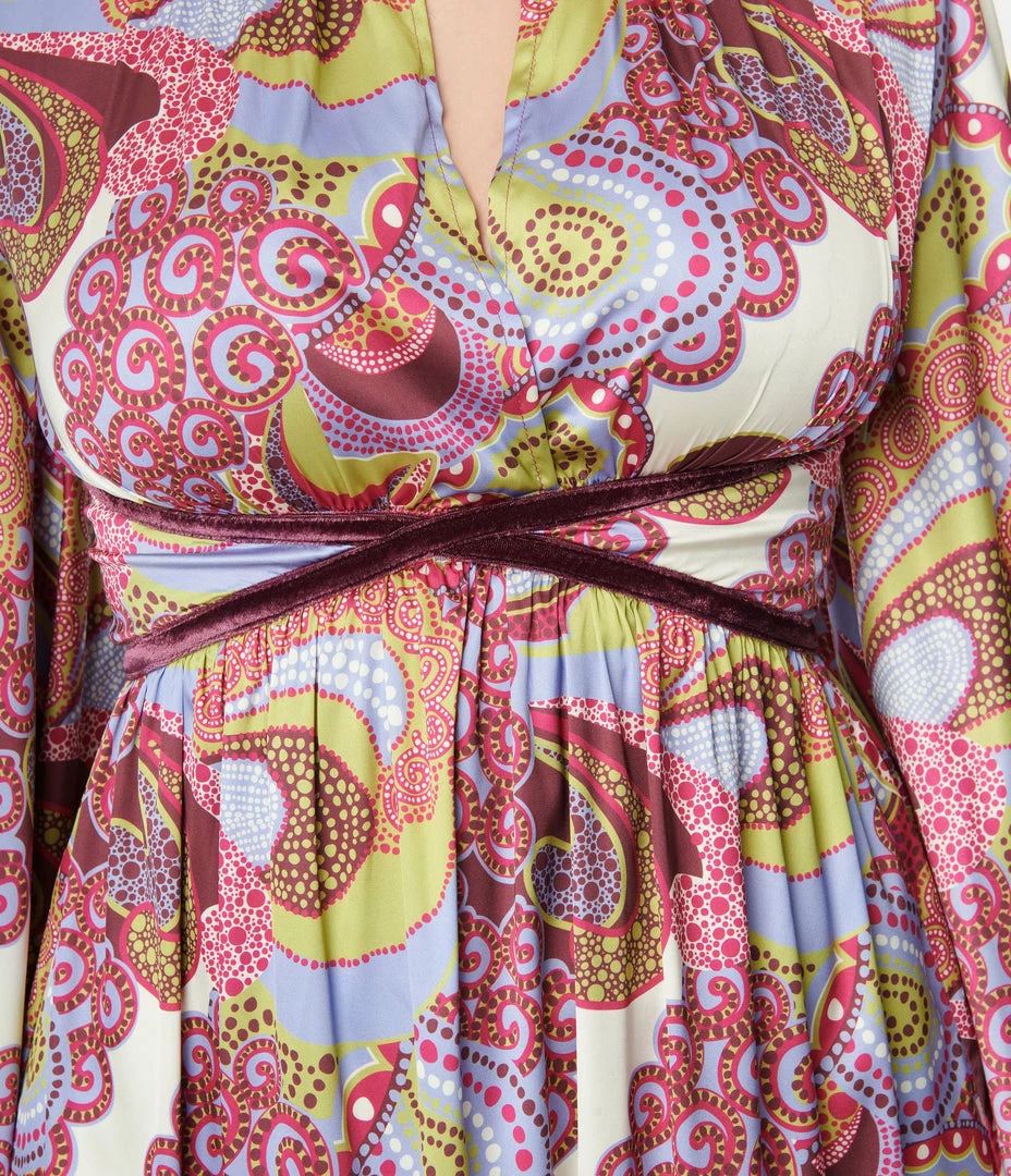 Smak Parlour Purple & Green Paisley Print Mini Dress