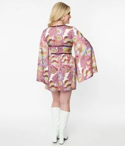 Smak Parlour Purple & Green Paisley Print Mini Dress