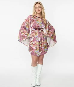 Smak Parlour Purple & Green Paisley Print Mini Dress