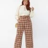 Unique Vintage Plus Size Brown & Orange Plaid Ginger Pants New Arrivals!