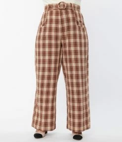 Unique Vintage Plus Size Brown & Orange Plaid Ginger Pants New Arrivals!