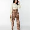 Unique Vintage Brown & Orange Plaid Ginger Pants