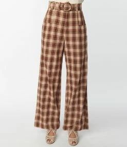Unique Vintage Brown & Orange Plaid Ginger Pants