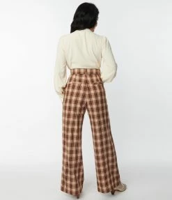 Unique Vintage Brown & Orange Plaid Ginger Pants