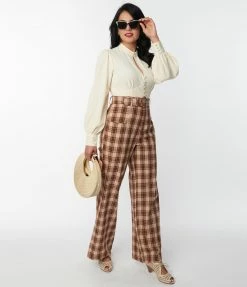 Unique Vintage Brown & Orange Plaid Ginger Pants