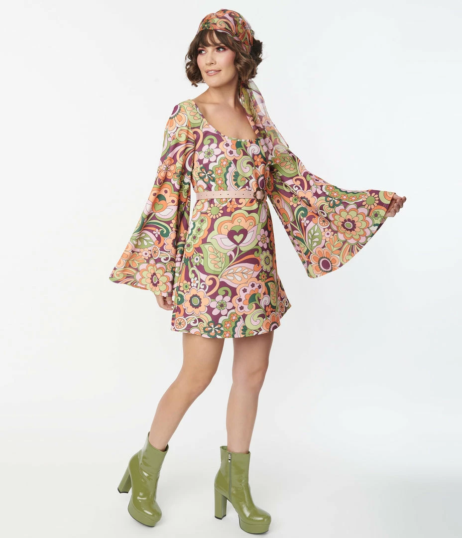 Smak Parlour Orange & Green Paisley Downtown Scene Mini Dress Trending