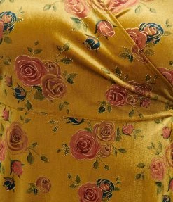 Trending Unique Vintage Plus Size Chartreuse & Red Rose Velvet Wrap Dress