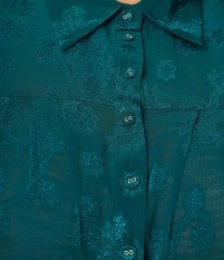 Clothing Unique Vintage Plus Size Teal Burnout Floral Caroline Blouse