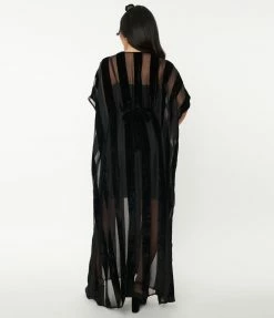 New Arrivals! Unique Vintage Black Stripe Devore Velvet Burton Caftan Dress