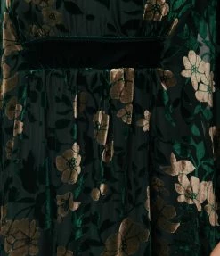 Trending Unique Vintage Emerald & Floral Burnout Burton Caftan Dress