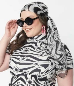 Smak Parlour Black & White Psychedelic Floral Long Hair Scarf