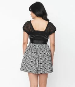 Unique Vintage Black Satin Sweetheart Blouse