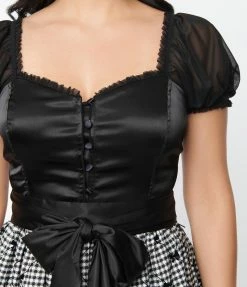 Unique Vintage Black Satin Sweetheart Blouse