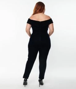 Unique Vintage Plus Size Navy Velvet Gillian Jumpsuit