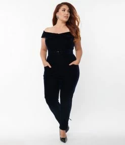 Unique Vintage Plus Size Navy Velvet Gillian Jumpsuit