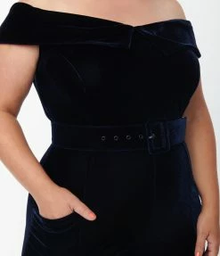 Unique Vintage Plus Size Navy Velvet Gillian Jumpsuit