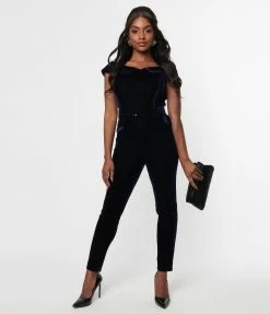 Trending Unique Vintage Navy Velvet Gillian Jumpsuit