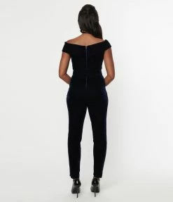 Trending Unique Vintage Navy Velvet Gillian Jumpsuit