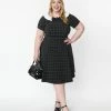 Unique Vintage Plus Size Black Windowpane Eloise Swing Dress Trending