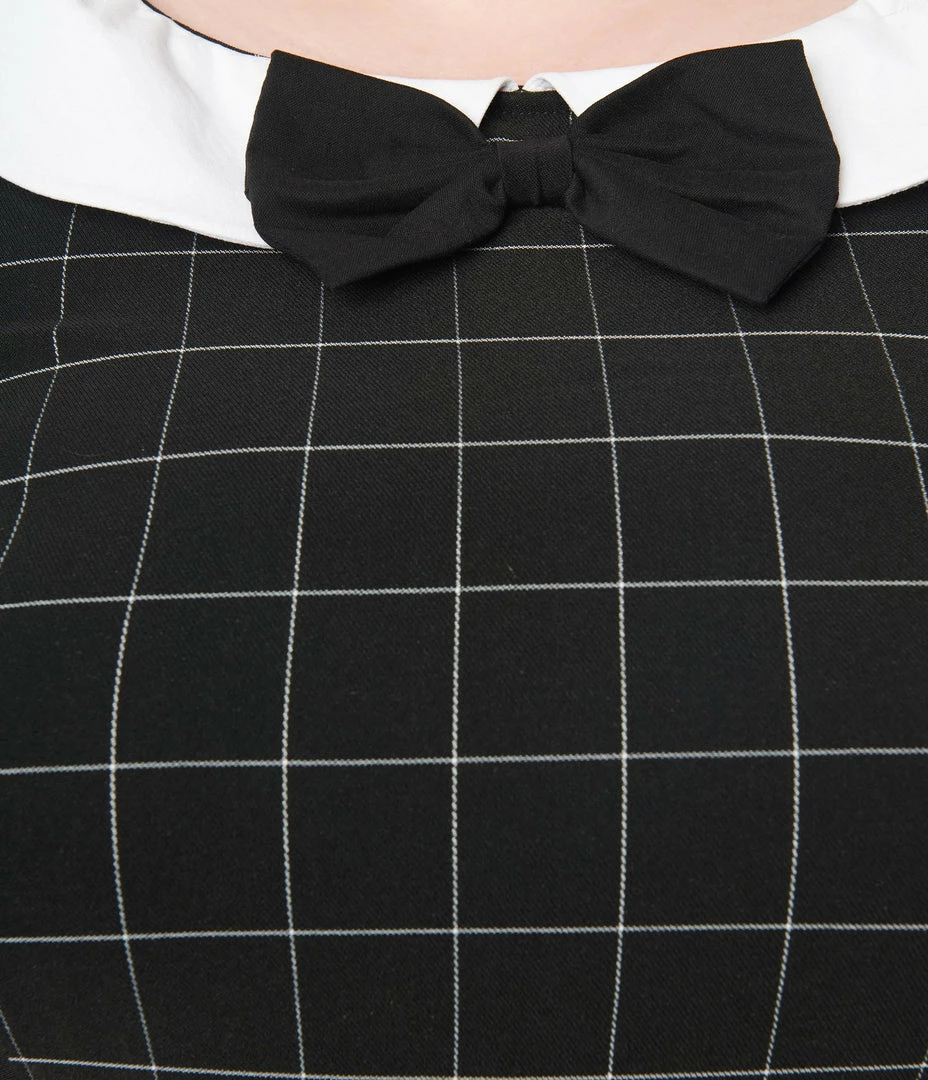 Unique Vintage Plus Size Black Windowpane Eloise Swing Dress Trending