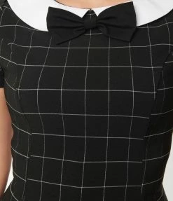 Unique Vintage Black Windowpane Eloise Swing Dress