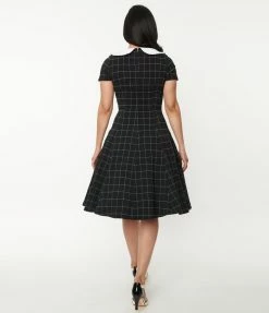 Unique Vintage Black Windowpane Eloise Swing Dress