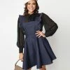 Unique Vintage Dark Blue Denim Ruffle Pinafore New Arrivals!