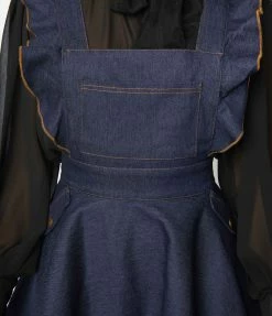 Unique Vintage Dark Blue Denim Ruffle Pinafore New Arrivals!