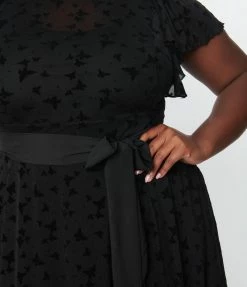 Unique Vintage Plus Size Black Butterfly Mesh Swing Dress New Arrivals!