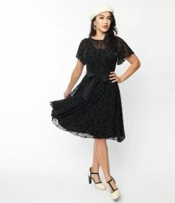 New Arrivals! Unique Vintage Black Butterfly Mesh Swing Dress
