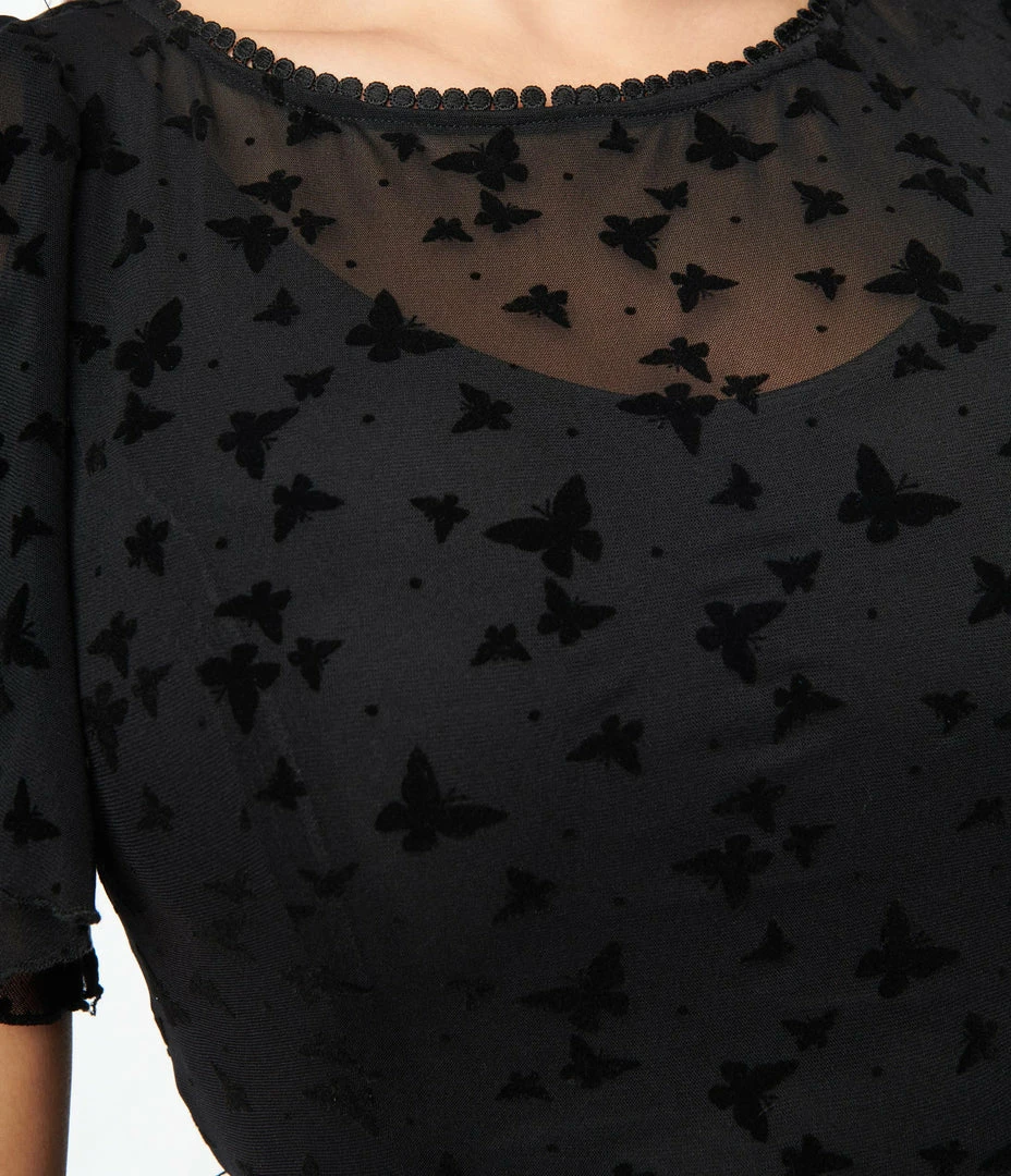 New Arrivals! Unique Vintage Black Butterfly Mesh Swing Dress