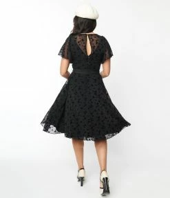 New Arrivals! Unique Vintage Black Butterfly Mesh Swing Dress